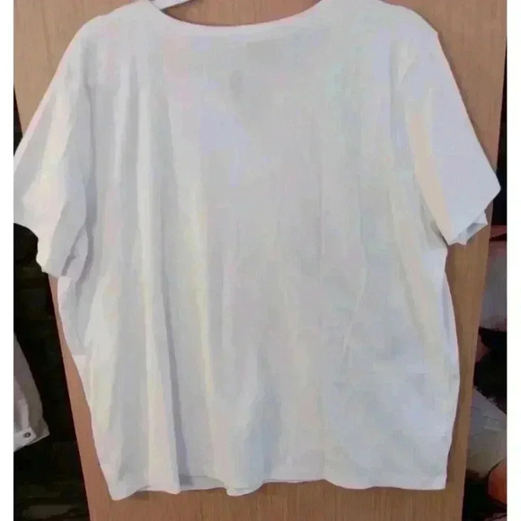 Bonnie Evans(2X) Ladies White/Floral Embroidered T-Shirt Short Sleeve Pink Flowe - Picture 4 of 4